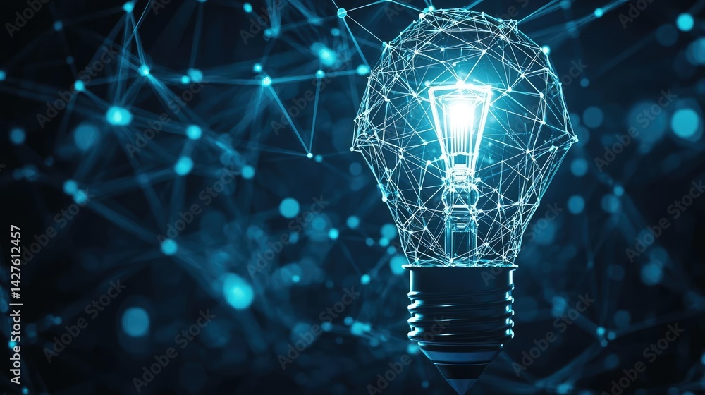 Poster polygon lightbulb with blockchain business idea concept. a glowing light bulb symbolizing creativity