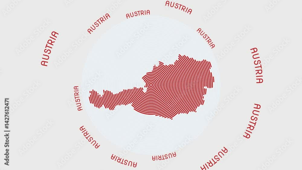 Poster austria shape with dynamic circles visual effect. animation of austria logo appearing from rotating 
