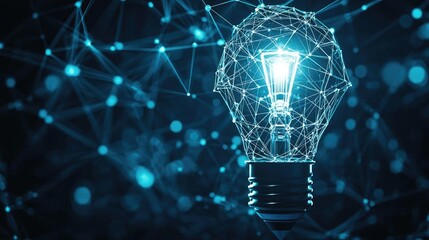 Polygon lightbulb with blockchain business idea concept. A glowing light bulb symbolizing creativity and innovation.