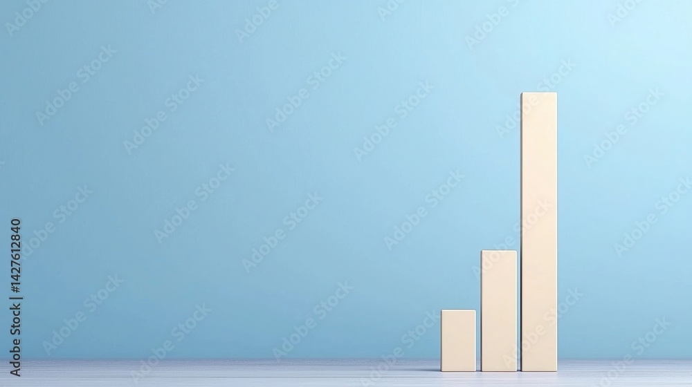 Poster a minimalist image showing three ascending bar graphs against a light blue background, symbolizing g