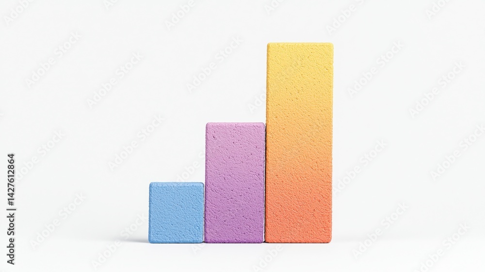 Poster a colorful graphic depicting three stacked blocks, increasing in height, symbolizing growth or progr