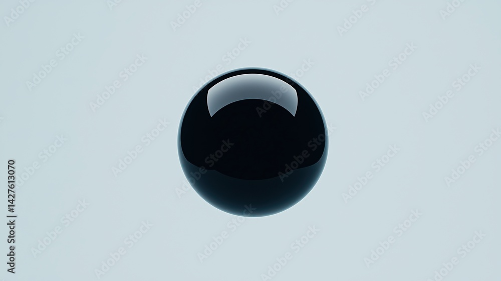 Poster a smooth, reflective black orb floats against a light background, creating a minimalist aesthetic wi