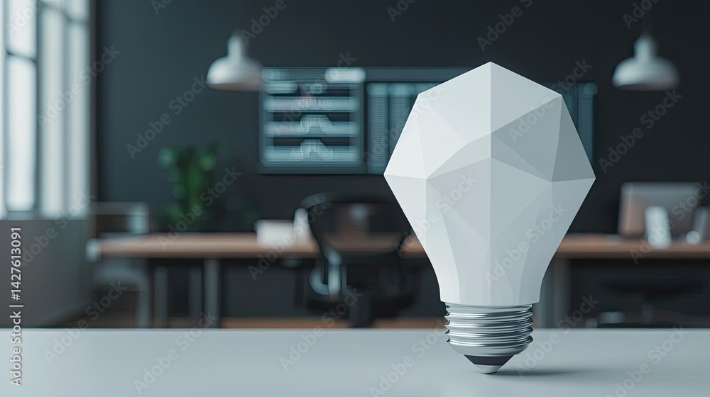 Poster polygon lightbulb with blockchain business idea concept. stylish geometric light bulb in a modern of