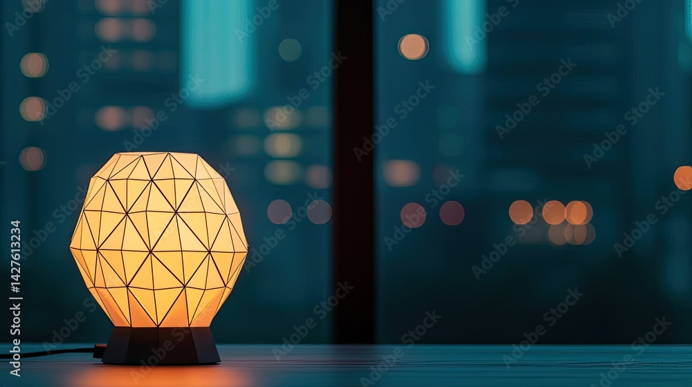 Poster polygon lightbulb with blockchain business idea concept. modern geometric lamp illuminating a cozy i
