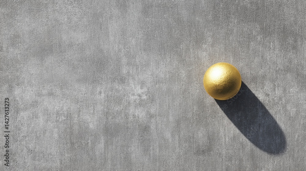 Poster a golden sphere casts a shadow on a textured gray surface, creating a minimalist and modern aestheti