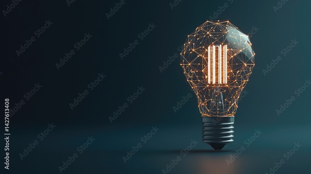 Poster polygon lightbulb with digital bulb illustration concept. futuristic light bulb illuminated with a g