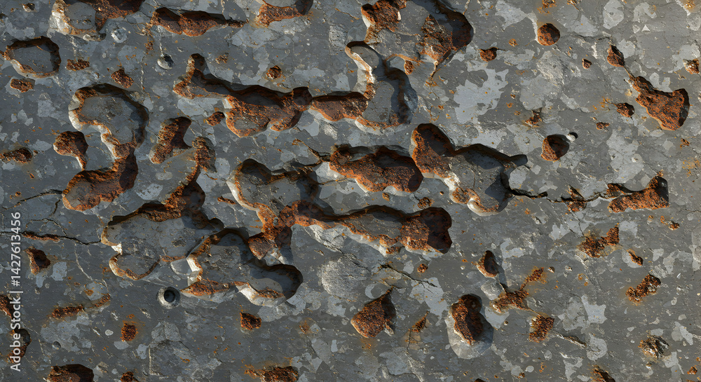 Aufkleber fragmented surface showing weathering and rusting textures on a metal sheet