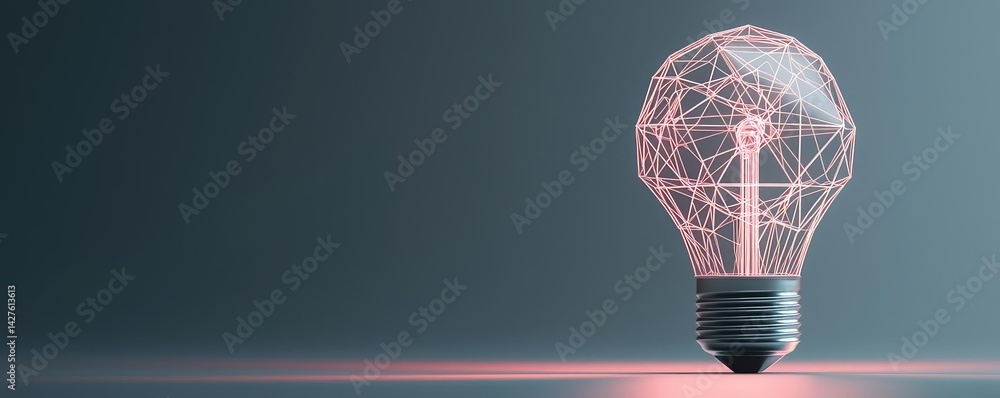 Poster polygon lightbulb with digital bulb illustration concept. a modern light bulb with glowing filament 