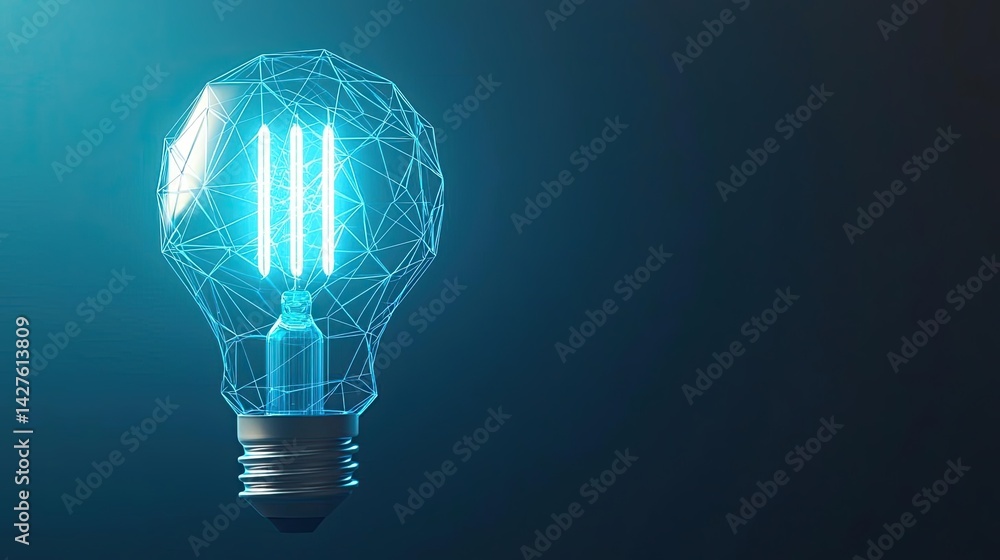 Poster polygon lightbulb with blockchain business idea concept. futuristic light bulb design with glowing b
