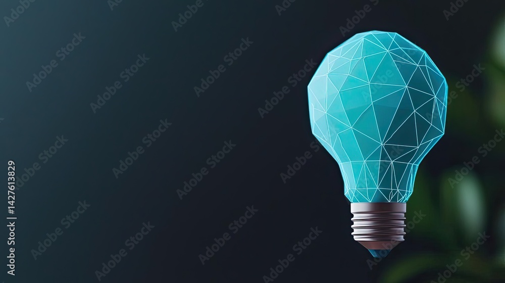 Poster polygon lightbulb with blockchain business idea concept. stylized geometric light bulb showcasing cr