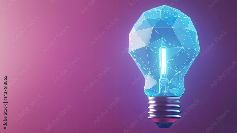 Aufkleber polygon lightbulb with blockchain business idea concept. a futuristic geometric light bulb against a