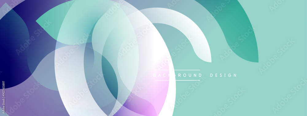 Poster abstract background features overlapping translucent circles. colors include shades purple, blue, gr