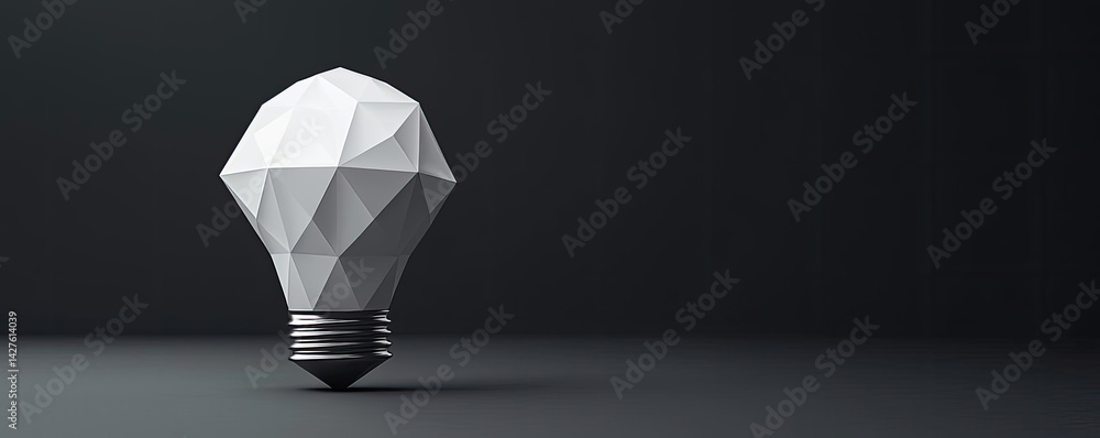 Poster polygon lightbulb with blockchain business idea concept. a modern geometric light bulb design on a d