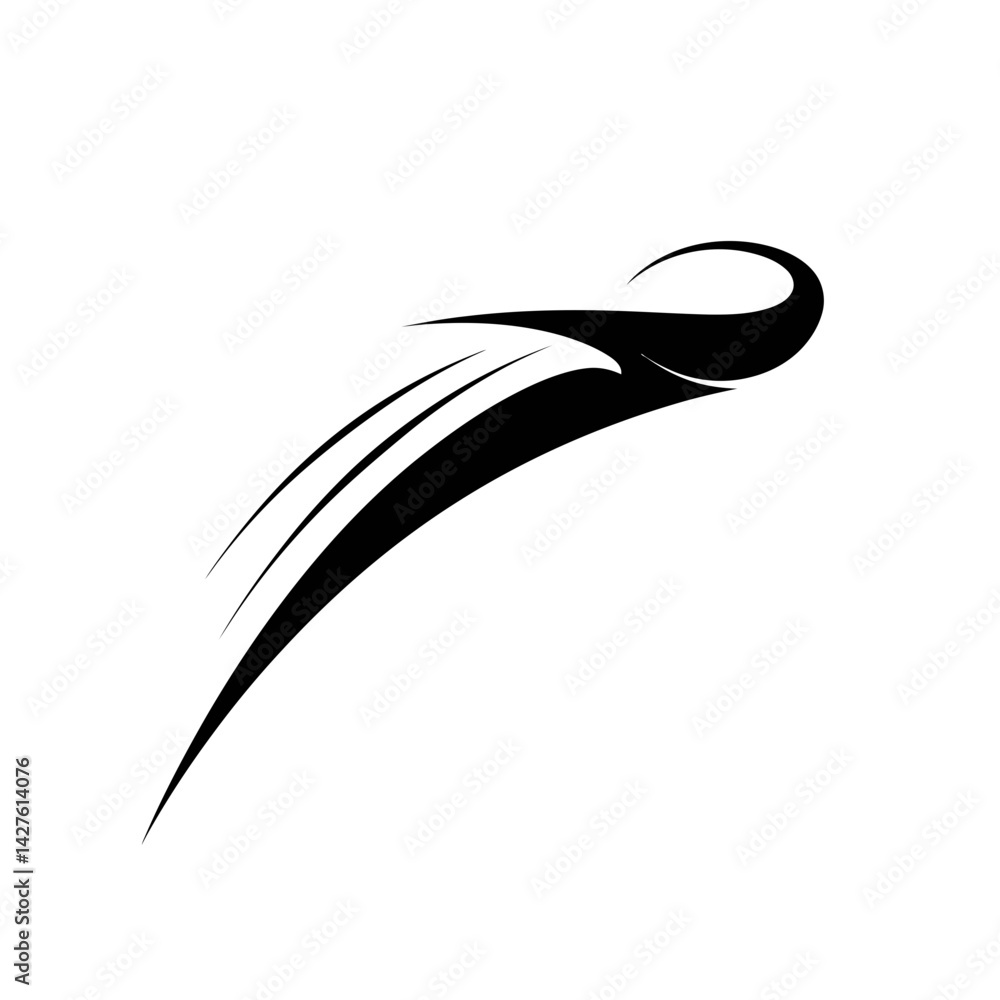 Poster abstract black swoosh design element, dynamic curve line with speed motion effect; concept for logo,