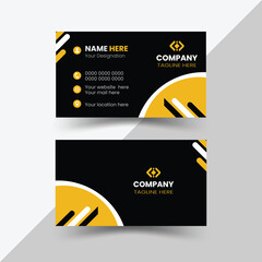Simple double-sided landscape orientation, clean vector corporate business card template with black and yellow colour for business and personal use, illustration design
