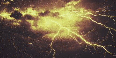 Golden Lightning Illuminates Cloudy Grunge Background Creating a Dramatic and Powerful Atmosphere
