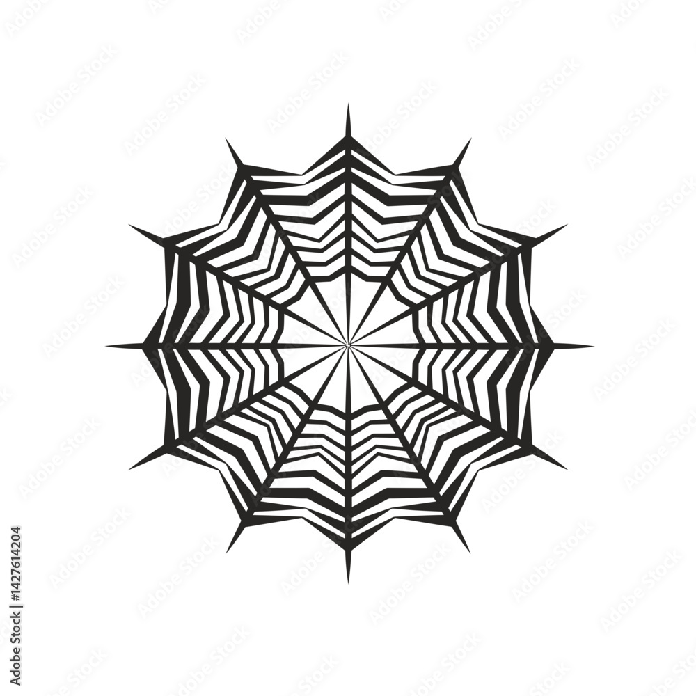 Aufkleber abstract black and white spiderweb design, radiating lines creating a mandala-like pattern; concept 