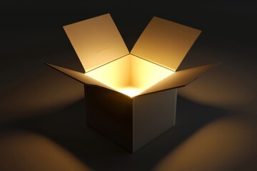 Glowing Cardboard Box Casting Light in a Dark Room with Soft Shadows