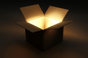 Cardboard Box with a Radiant Light Source in a Dark and Minimalist Setting