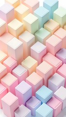 Obraz premium Seamless abstract 3D wooden blocks in soft pastel rainbow shades forming a geometric square pattern for texture-rich wallpaper or digital backgrounds.
