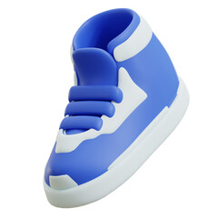 3D Cartoon Blue and White High Top Sneaker Isolated on White Background