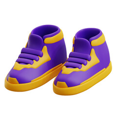 3D Cartoon Purple and Yellow High Top Sneaker Isolated on White Background