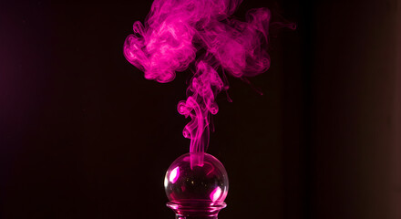 Pink Smoke Erupting From a Glass Sphere Against a Dark Background