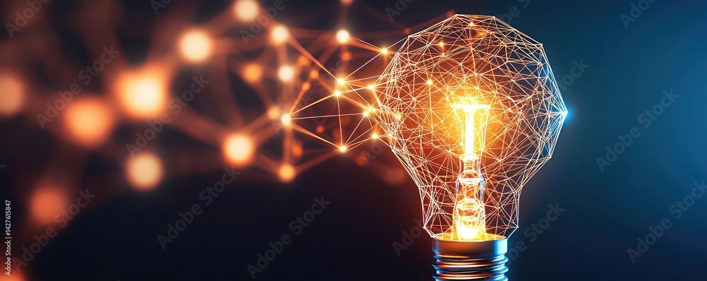 Poster polygon lightbulb with blockchain business idea concept. innovative light bulb representing creativi