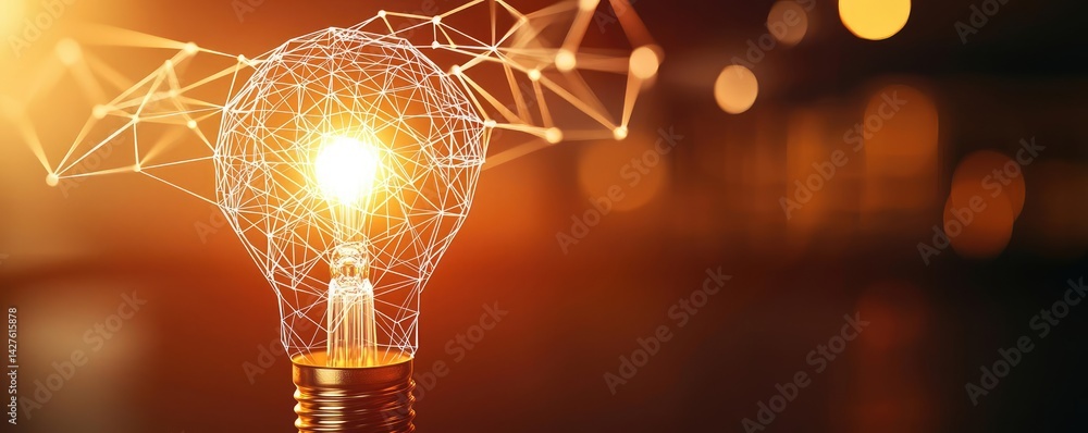 Poster polygon lightbulb with blockchain business idea concept. illuminating light bulb showcasing creativi