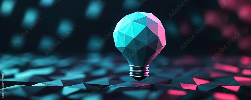 Poster polygon lightbulb in blockchain-driven idea concept. a vibrant light bulb design showcasing modern g