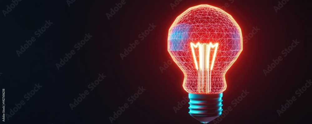 Poster polygon lightbulb with blockchain business idea concept. a glowing light bulb emitting vibrant color