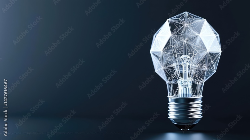 Poster polygon lightbulb with blockchain business idea concept. stylish light bulb design with geometric sh