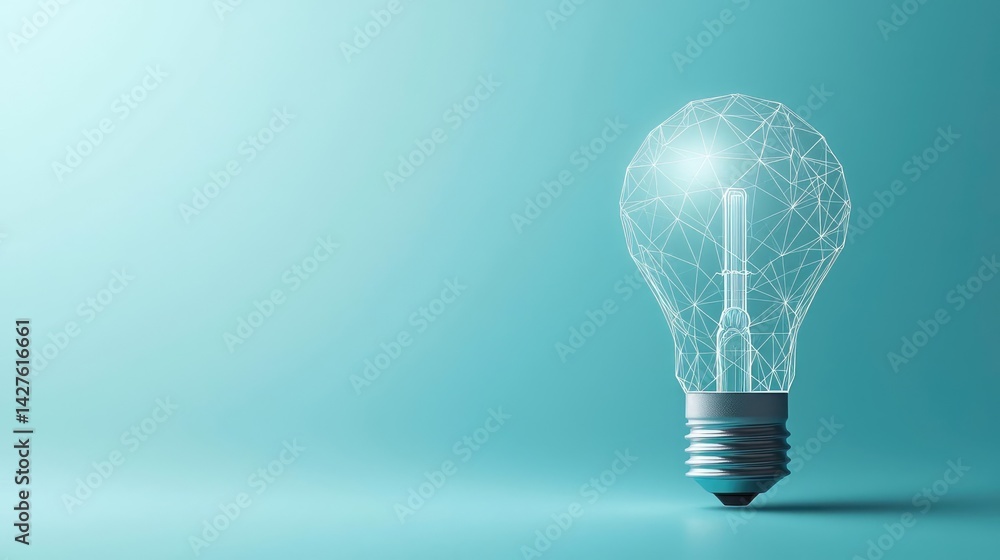 Poster polygon lightbulb with blockchain business idea concept. a glowing light bulb symbolizing innovation