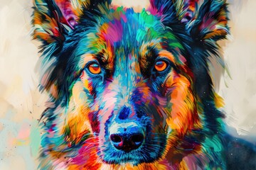 German shepherd dog portrait on black background ,a painting of a german shepherd dog ,Portrait of a german shepherd dog with blue eyes