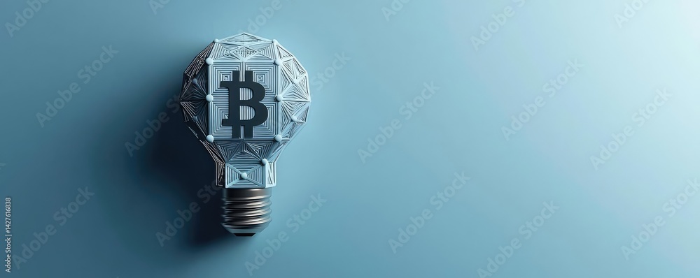 Poster polygon lightbulb with blockchain business idea concept. a light bulb shaped like a bitcoin symbol, 