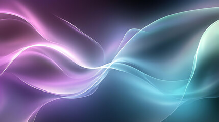 Fototapeta premium Elegant green gradient light on black background with glowing waves, light blue and purple hues. Futuristic, abstract, and radiant for a mesmerizing effect
