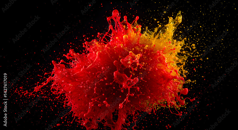 Poster dynamic color explosion against stark black backdrop creates visual impact