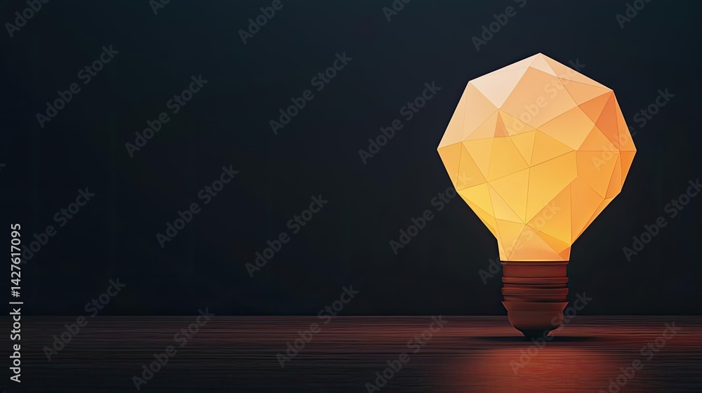 Poster polygon lightbulb with blockchain business idea concept. a geometric light bulb glowing softly in a 