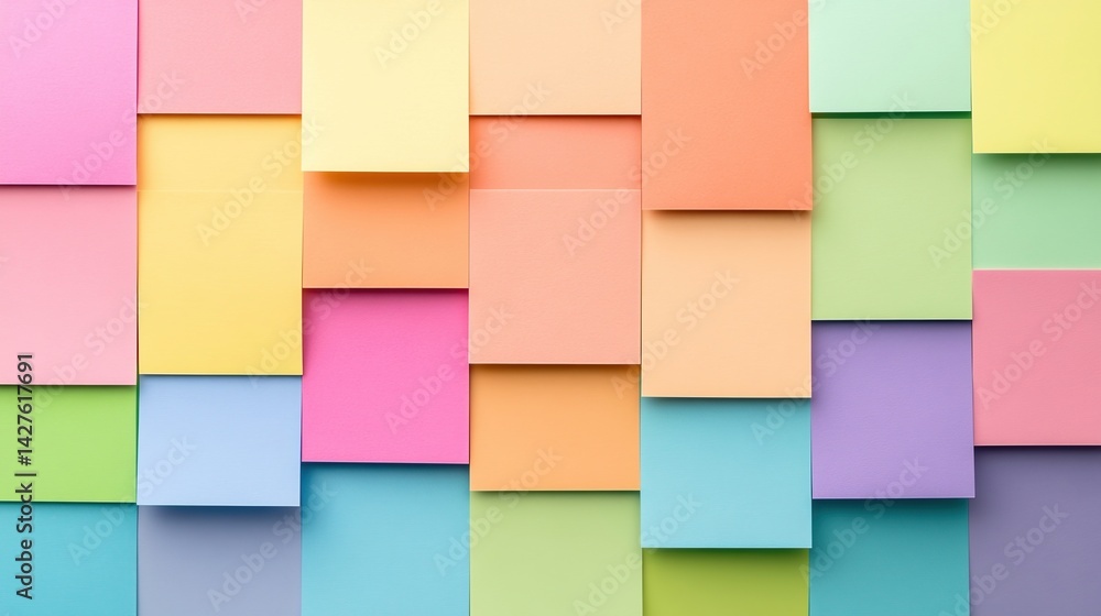Aufkleber a vibrant arrangement of colorful sticky notes in various pastel shades, creating a visually appeali
