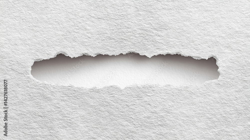 Poster a textured paper surface with a jagged tear reveals a clean, blank space underneath, creating a mini