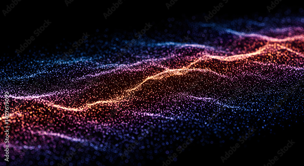 Aufkleber abstract glowing particles forming wavy pattern on a dark background