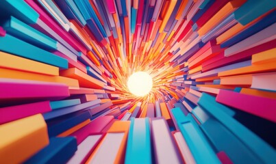 Colorful abstract tunnel, vibrant light at the end, digital art, website background