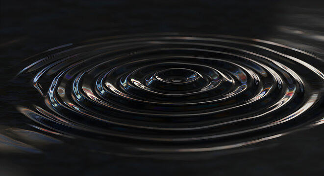Mystical Reflections Concentric Ripple Pattern on a Dark Liquid Surface