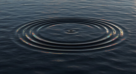Fototapeta premium Concentric Water Ripples Spreading Across Dark Surface With Reflections