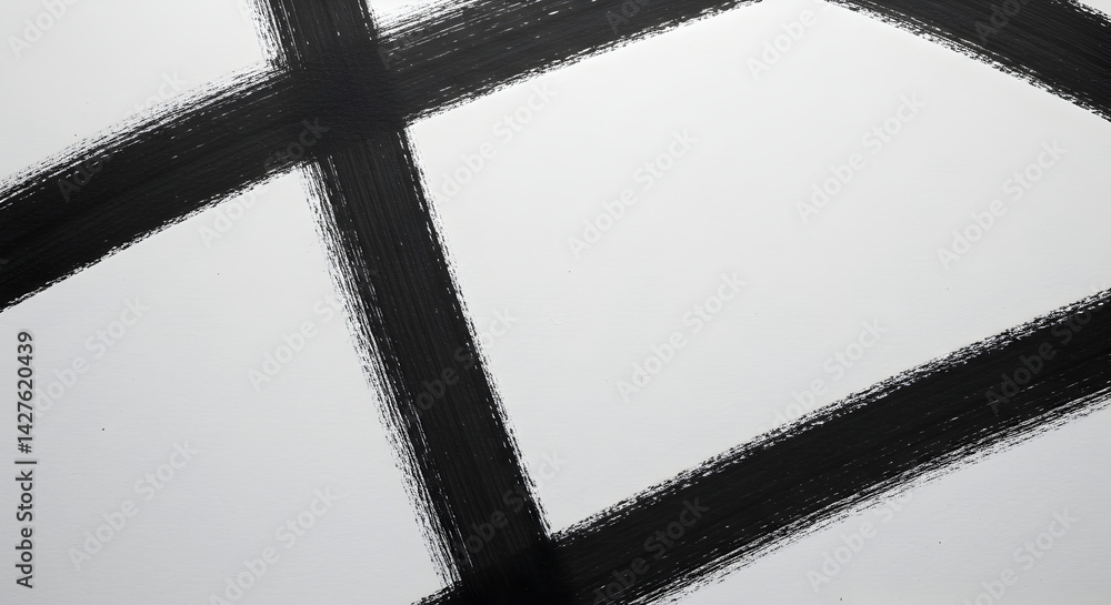 Poster angular brushstrokes creating abstract window frames on a white canvas