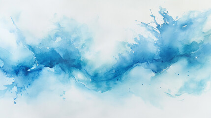 Fototapeta premium Watercolor border isolated on white artistic background, Blue watercolor wash splashes textured abstract design, Dreamy watercolor texture with soft, pastel blue colors for web banner.