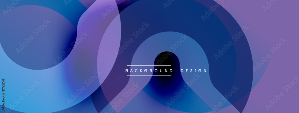 Fototapete Abstract background features overlapping circles. Colors blend from blues, purples, to pinks creating smooth gradients. Modern design element for digital projects.