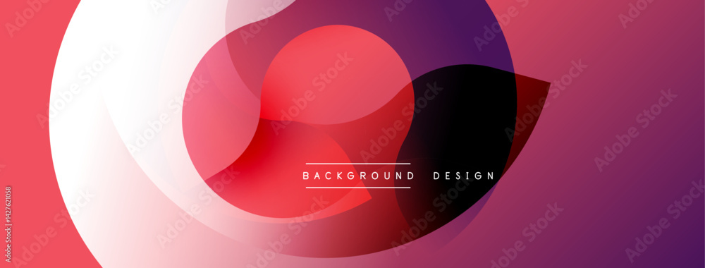Poster Abstract fluid shapes, vibrant red hues blend into purple, black. Gradient layers create dynamic visual effect. Modern design element for backgrounds.