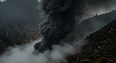 Dramatic Eruption Scene A Powerful Volcano Spewing Ash Into The Atmosphere