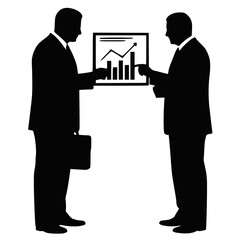 Silhouette of Businessmen Analyzing Stock Market Growth and Financial Charts for Strategic Planning